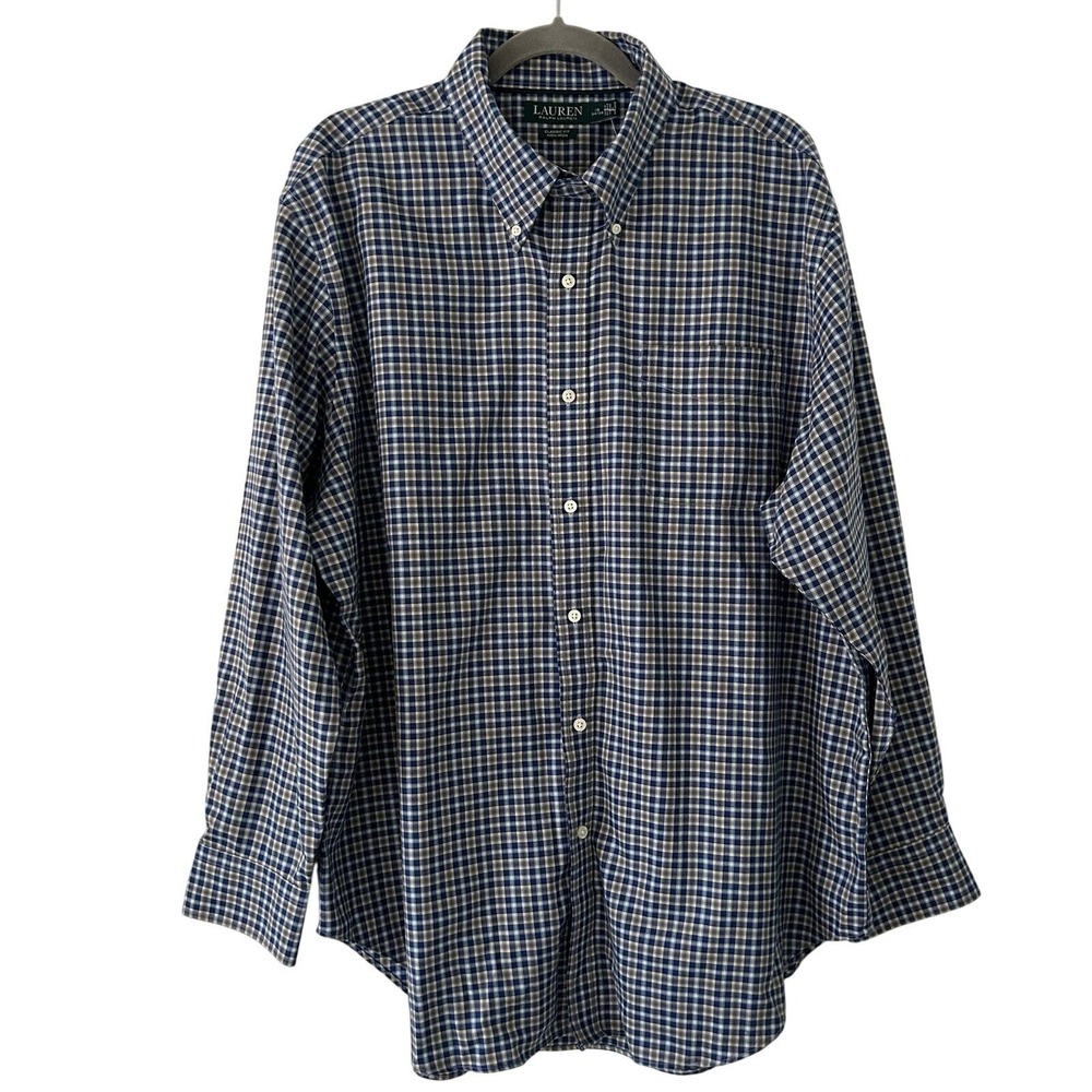 Lauren Ralph Lauren Men's Button Down Blue Plaid Long Sleeve Shirt 18 34/35